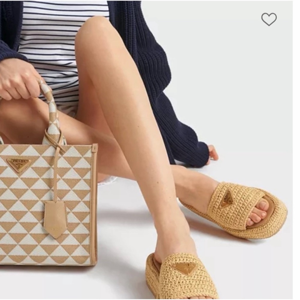 Prada Tan Woven Platform Slide Sandals - Picture 8 of 9